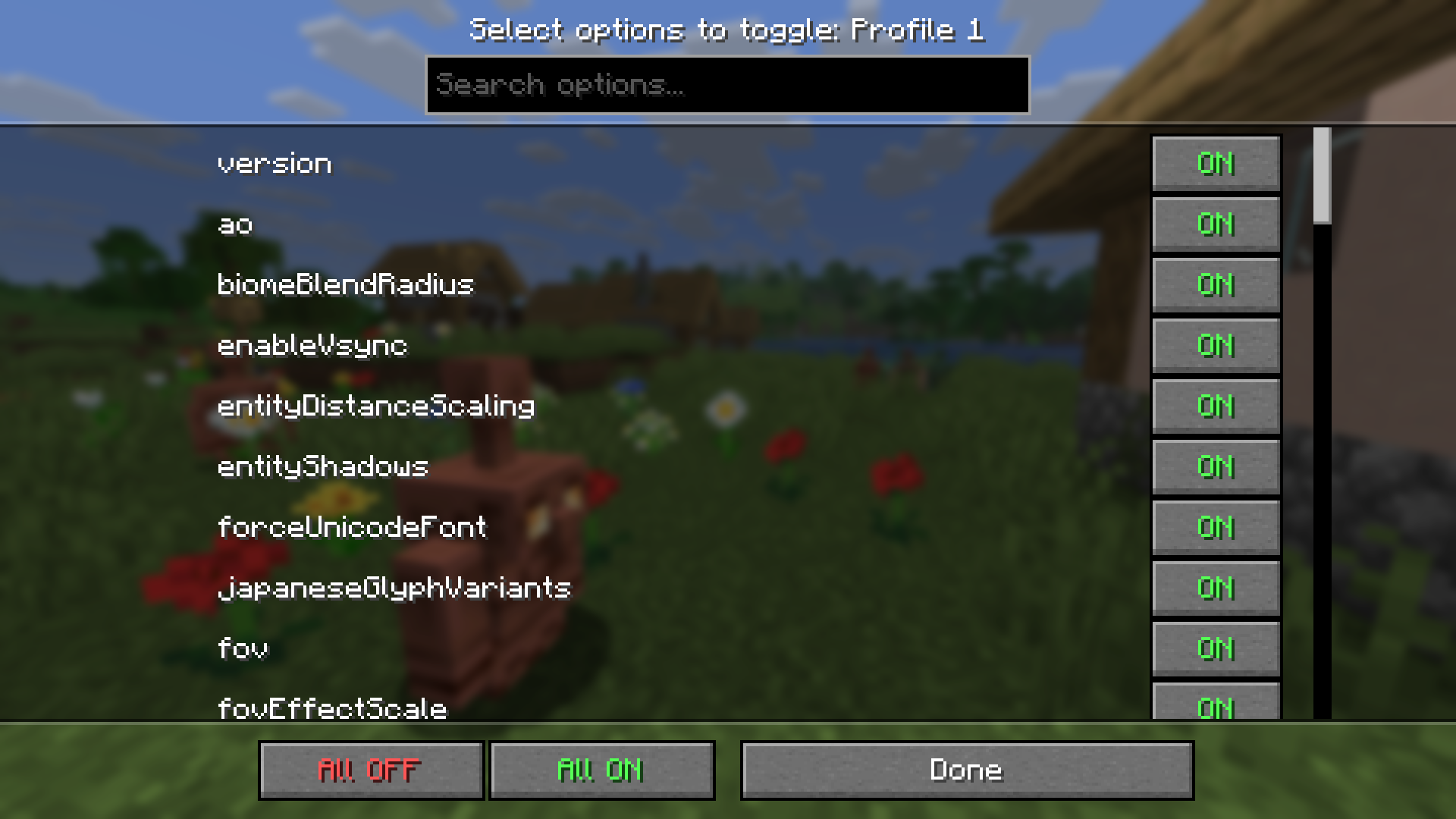 options toggle menu
